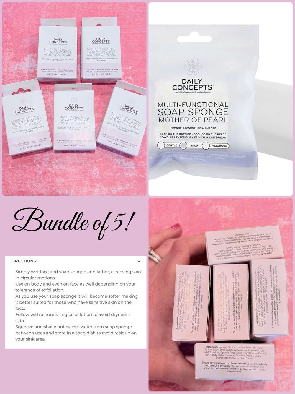 Daily Concepts Mother of Pearl Facial Cleansing Cleanser Infused Sponge Bundle
